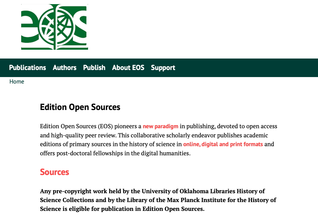 The home page of Edition Open Sources